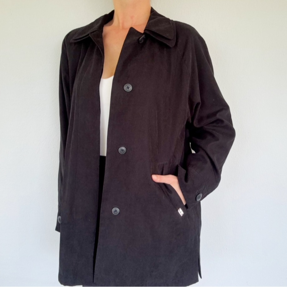 Vintage London Fog black vegan suede button up front coat size small